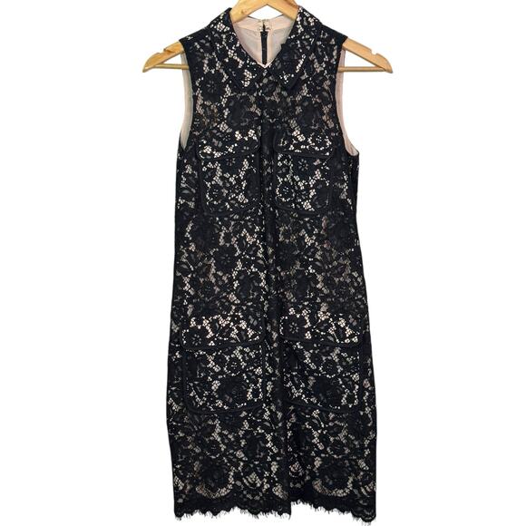 J Crew Size 2 Black Lace and Nude Sleeveless Dress with Pockets - Picture 2 of 9